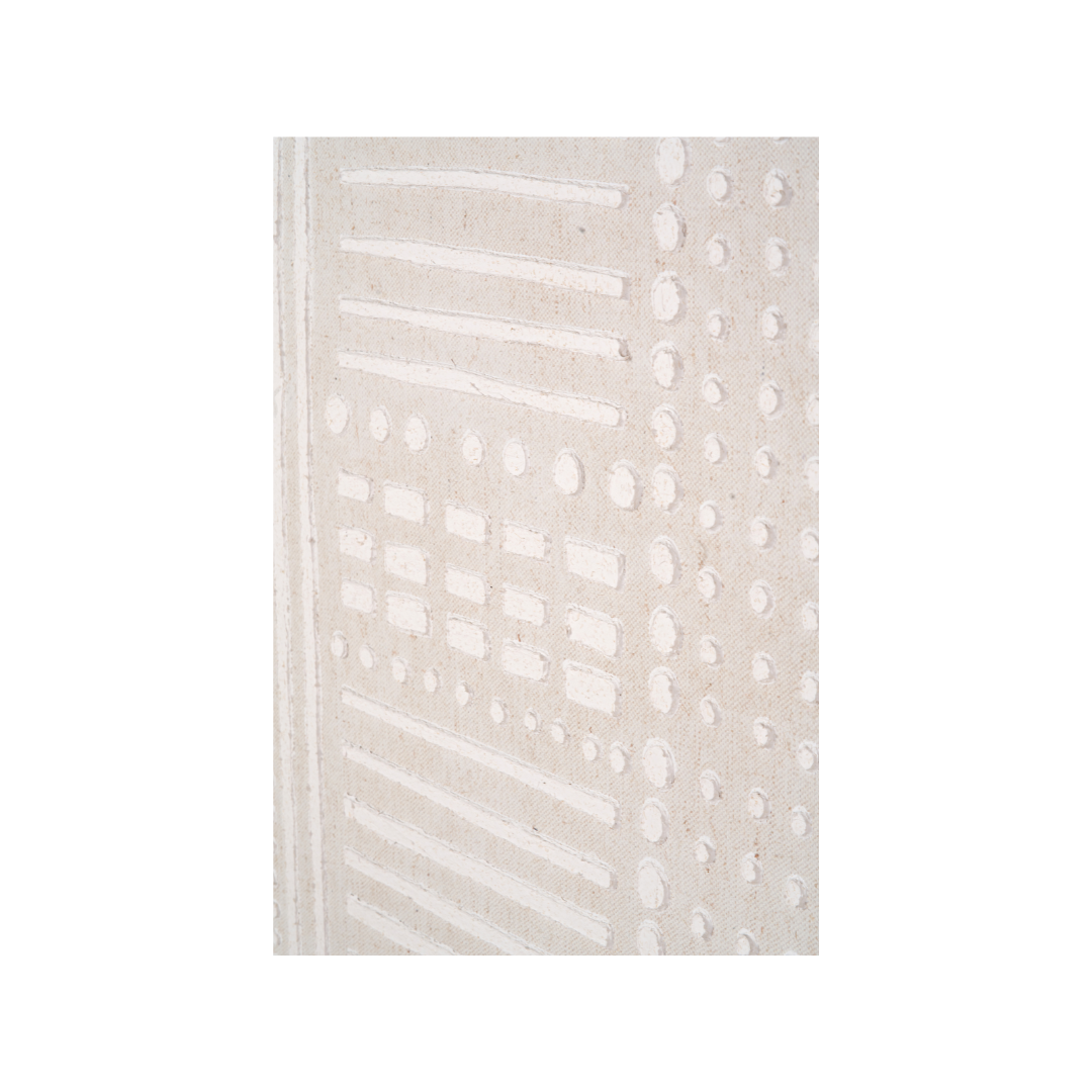 White and Natural Abstract Design Linen Canvas with Elm Effect Frame