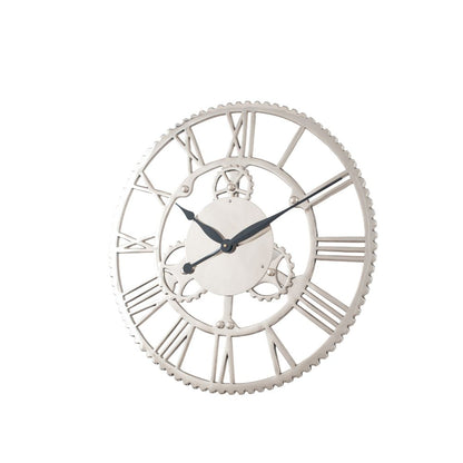Metal Silver Cog Design Round Large Wall Clock
