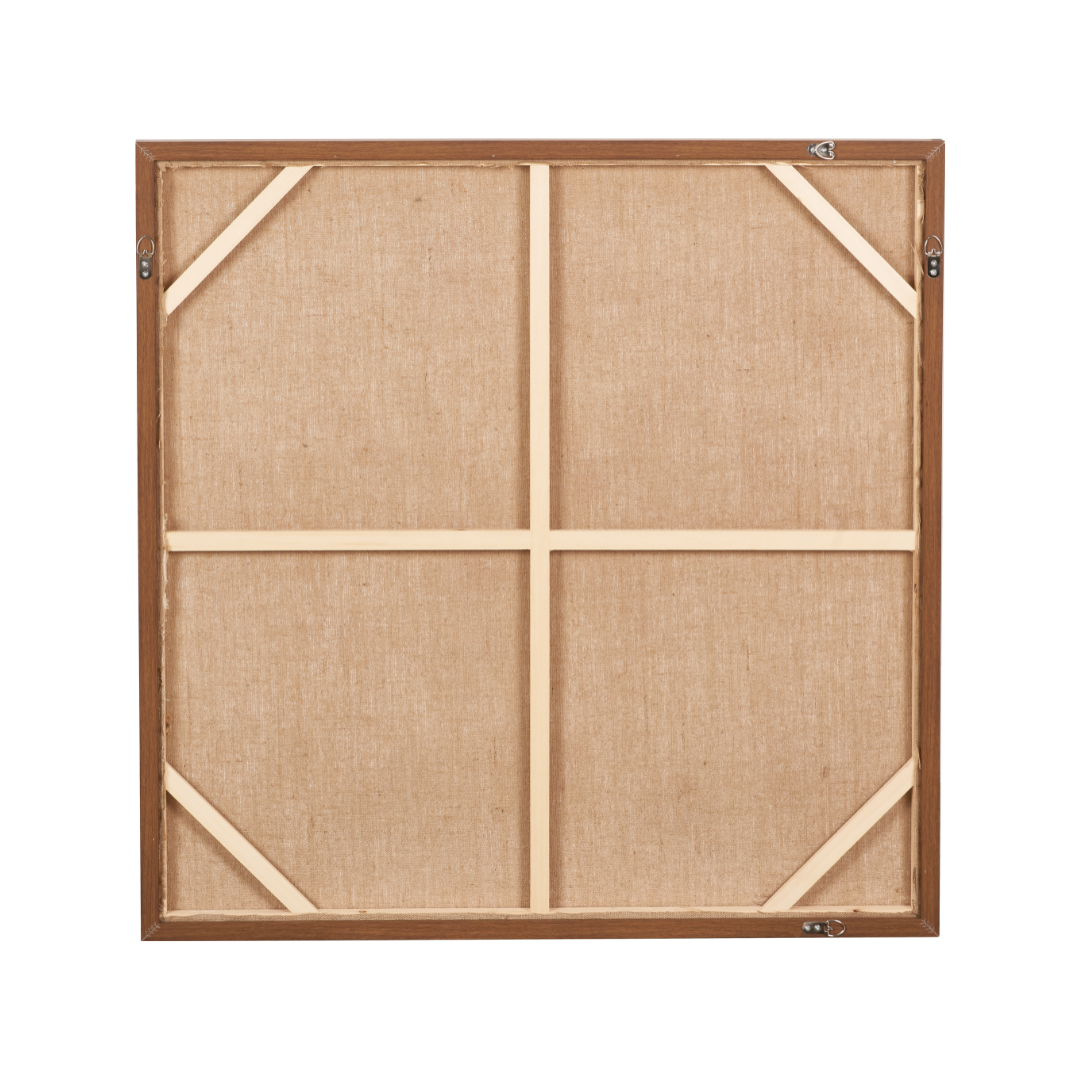 Green and Natural Abstract Square Hessian Canvas with Oak Effect Frame