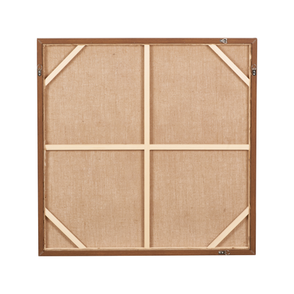 Green and Natural Abstract Square Hessian Canvas with Oak Effect Frame