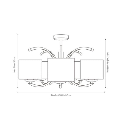 Arcadia 5 Arm Semi Flush Pendant