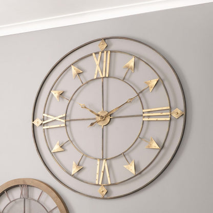 Metal Graphite and Gold Round Wall Clock Large