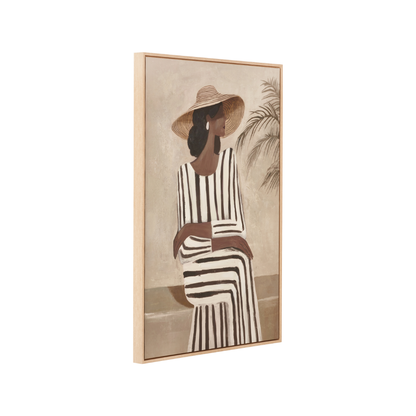 Striped Dress Lady Design Canvas with Natural Frame