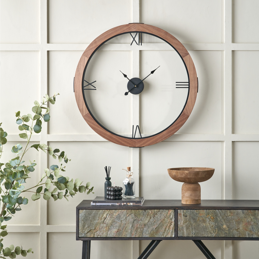 Vermont Light Walnut Wood Veneer Round Wall Clock