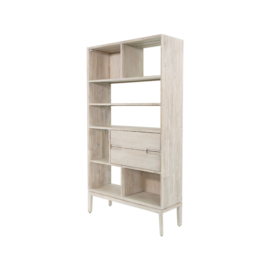 Gio White Sand Acacia Wood Shelf Unit