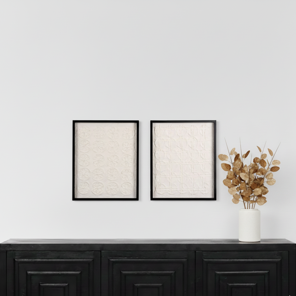 Natural Paper Circular Pattern Design with Black Frames (Set of 2)
