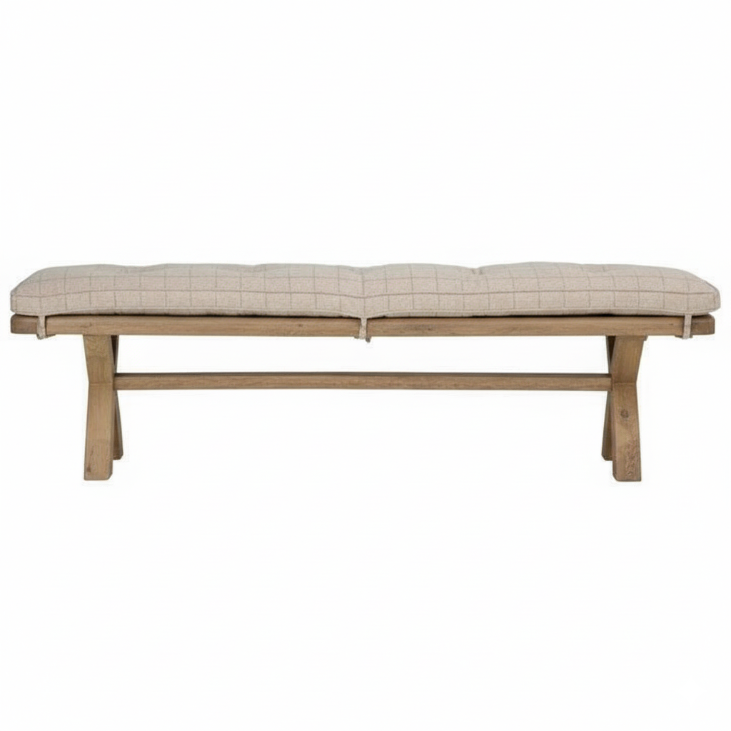 Eaton Country Oak 2.0m Beige Check Bench Cushion