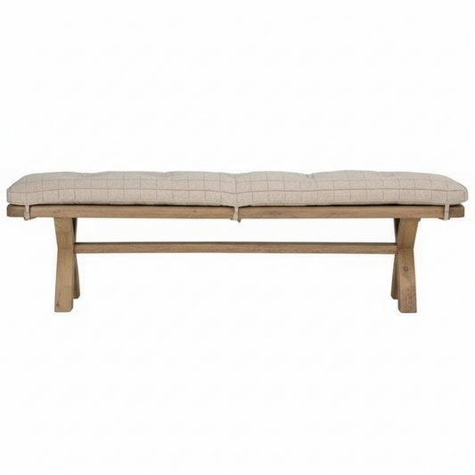 Eaton Country Oak 2.0m Beige Check Bench Cushion