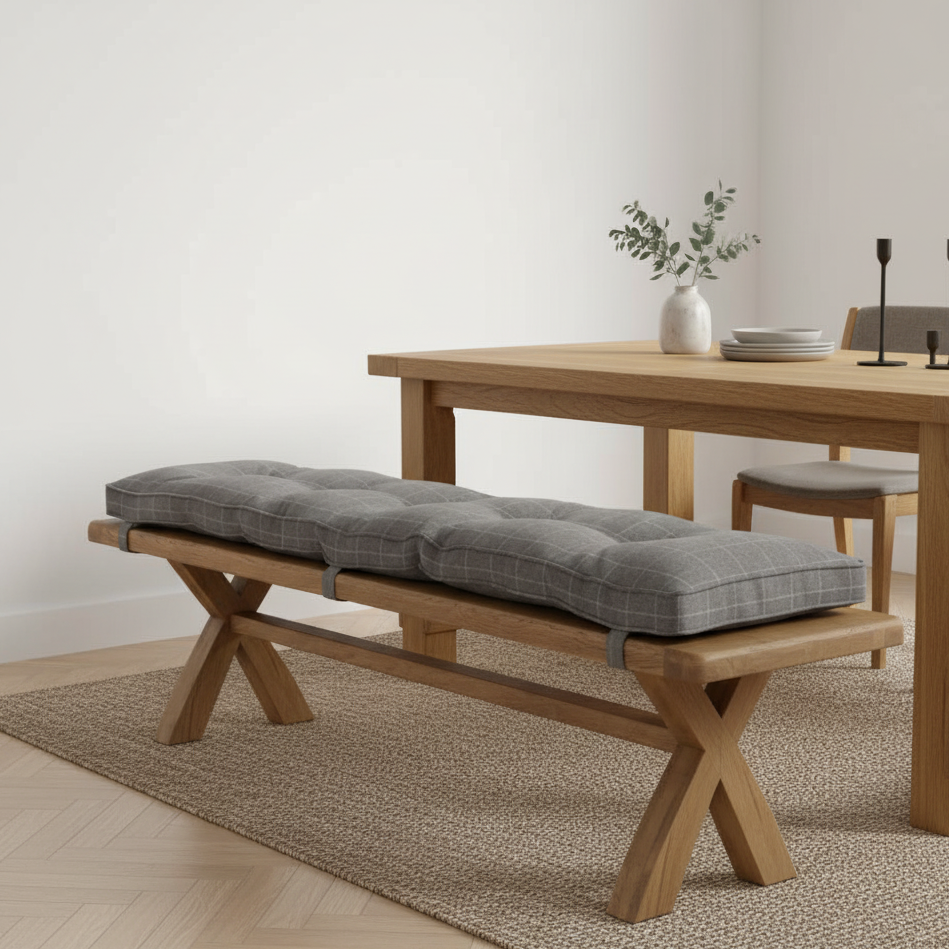 Eaton Country Oak 2.0m Grey Check Bench Cushion