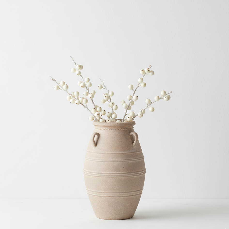 Fibrestone Grey Wash Decorative with Handles Vase