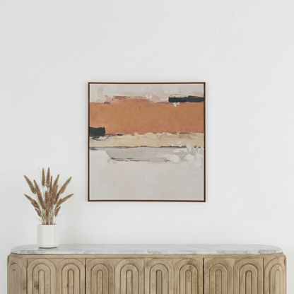 Abstract Square Canvas White and Terracotta with Oak Effect Frame