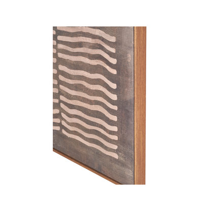 Brown and Natural Linear Design Canvas with Oak Effect Frame
