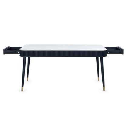 Louis Fluted 1.9m Stone Top Dining Table With Drawers Black