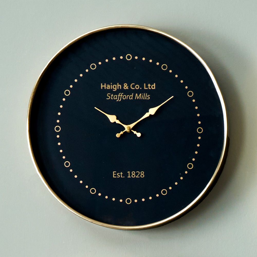 Metal Black Face and Antique Brass Wall Clock