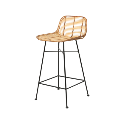 Rattan Core and Black Metal Bar Stool