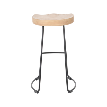 Laselle Ash Wood and Black Metal Bar Stool