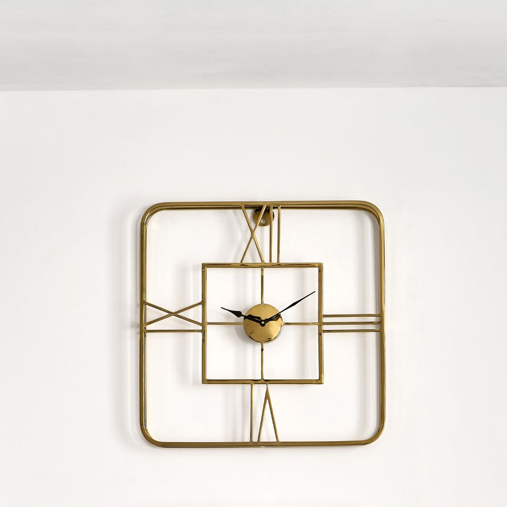 Metal Double Framed Gold Square Wall Clock