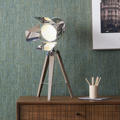 Hereford Grey Wood and Silver Metal Film Tripod Table Lamp