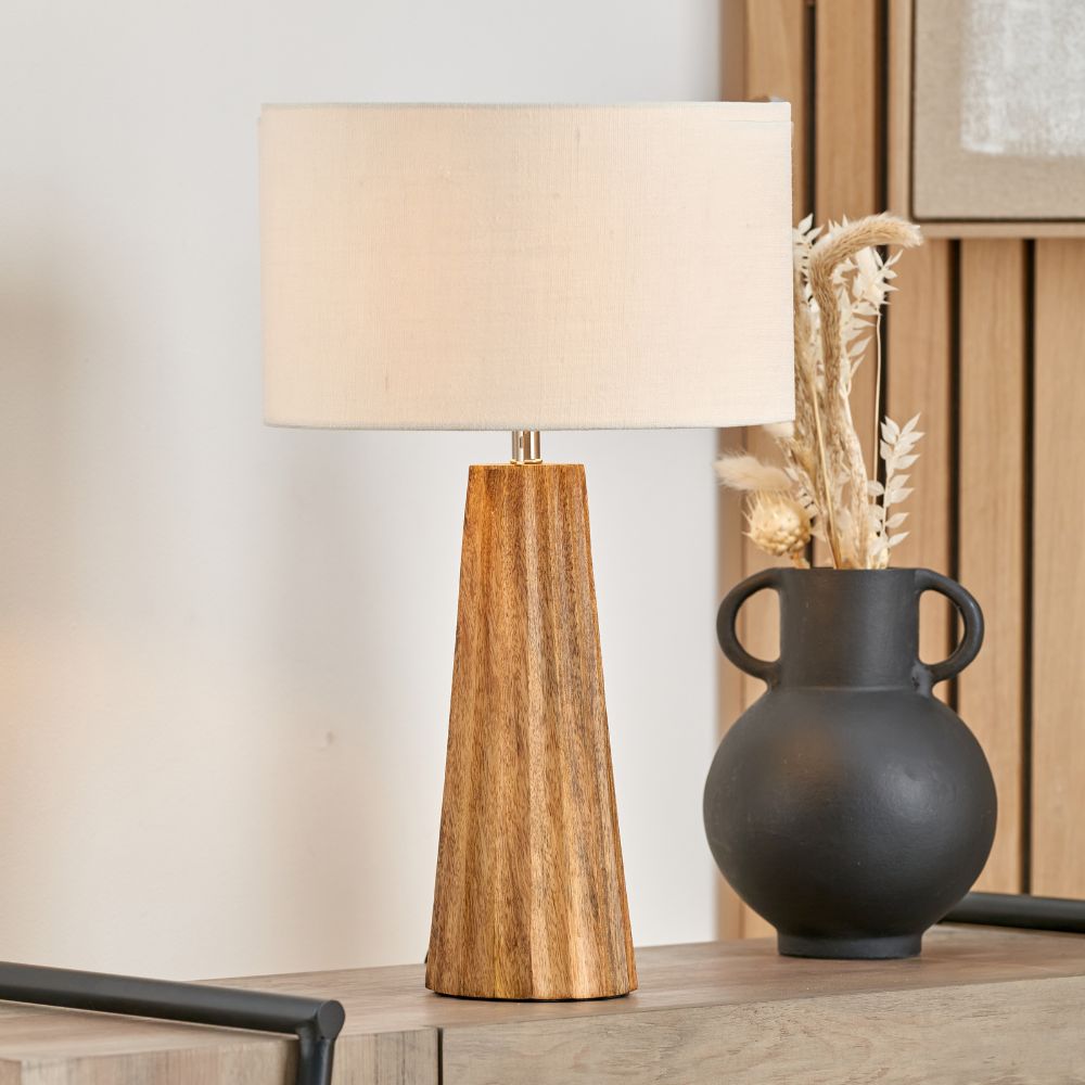 Draydon Mango Wood Textured Cone Table Lamp