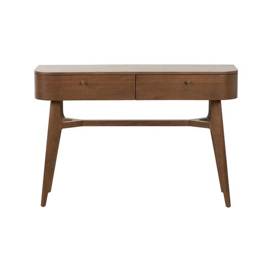 Elias Dark Ash Wood Retro 2 Drawer Console Table