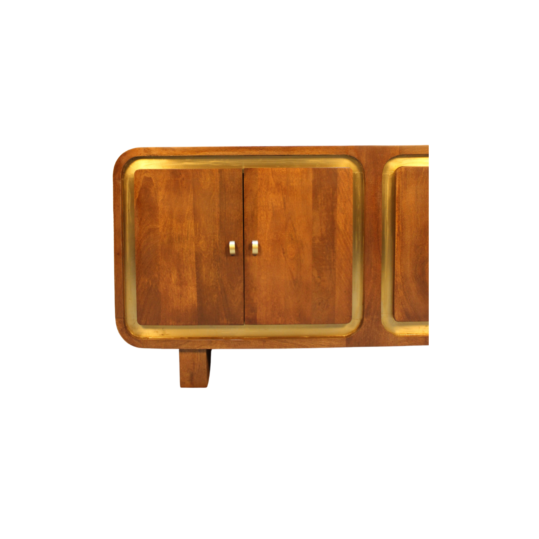 Aranya Solid Wood Square Pattern 4 Door Sideboard
