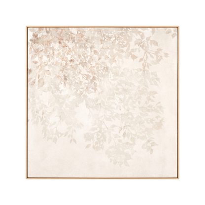 White and Natural Floral Square Canvas with Natural Frame