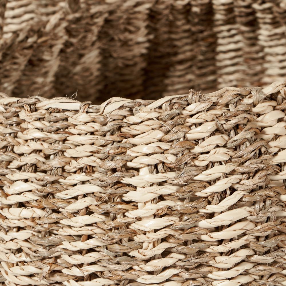 Seagrass and Palm Leaf Natural Striped Round Baskets (Set of 3)