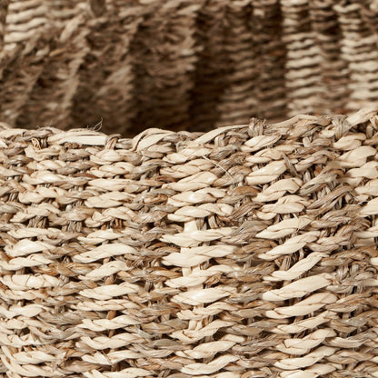 Seagrass and Palm Leaf Natural Striped Round Baskets (Set of 3)