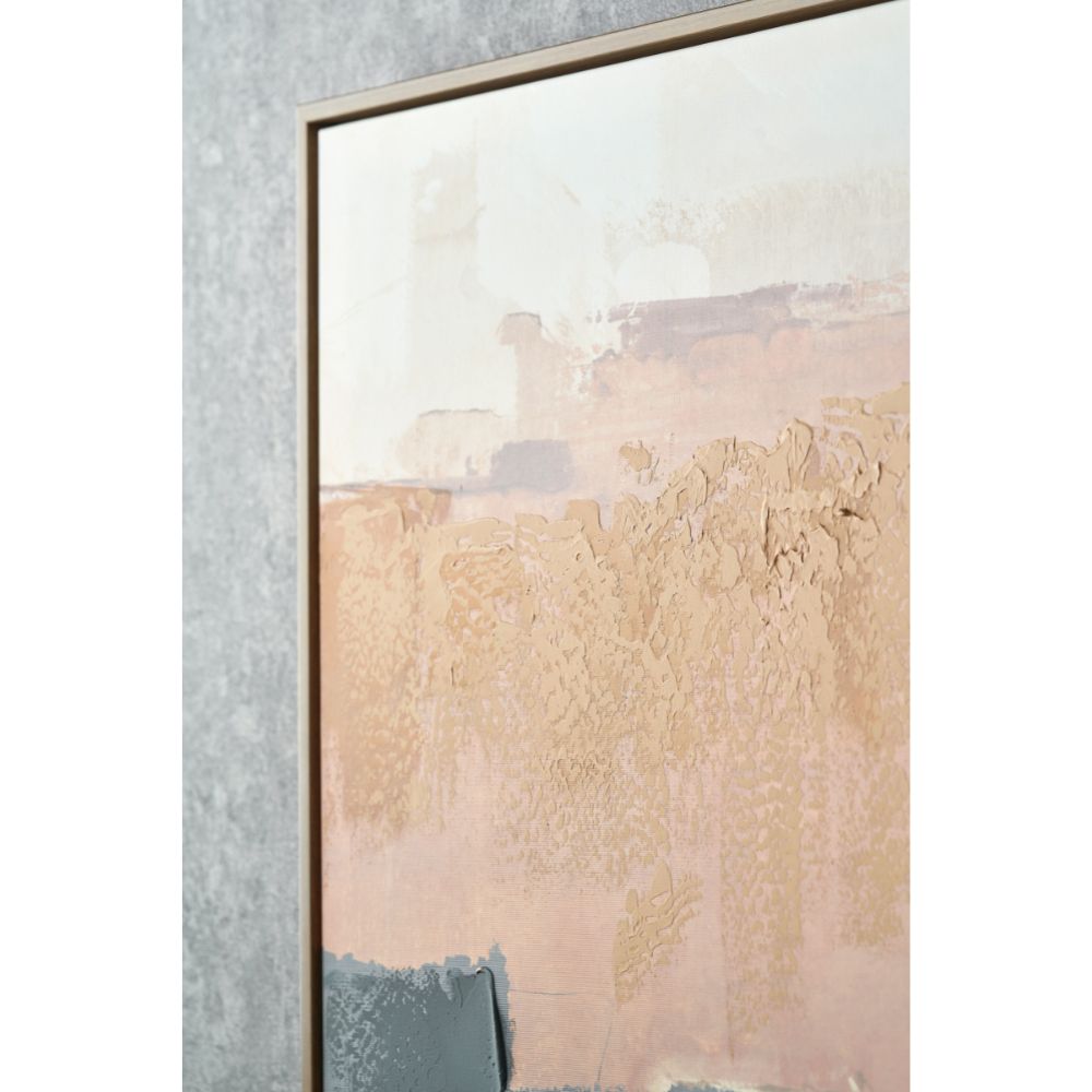 Abstract Square Canvas White and Terracotta with Oak Effect Frame