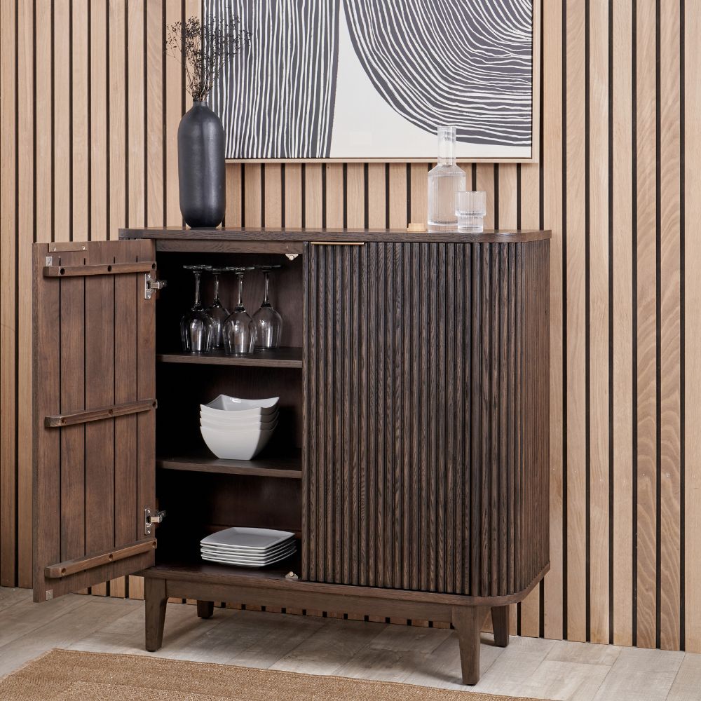 Raie Dark Brown Pine Wood Sideboard