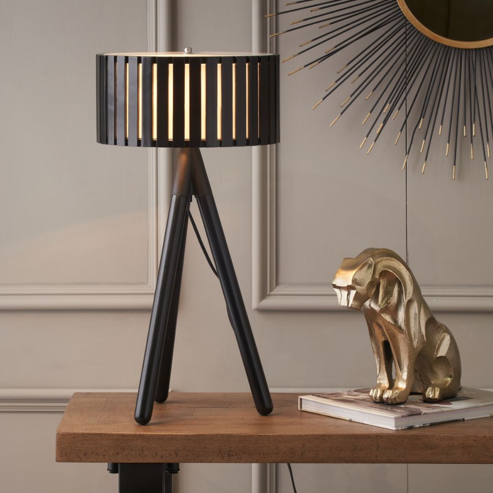 Rabanne Slatted Pine Wood Tripod Table Lamp