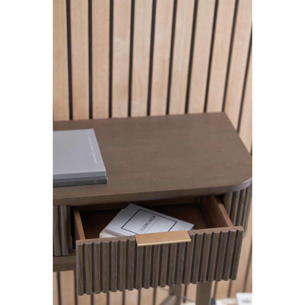 Raie Ribbed Oak and Pine Wood Console Table