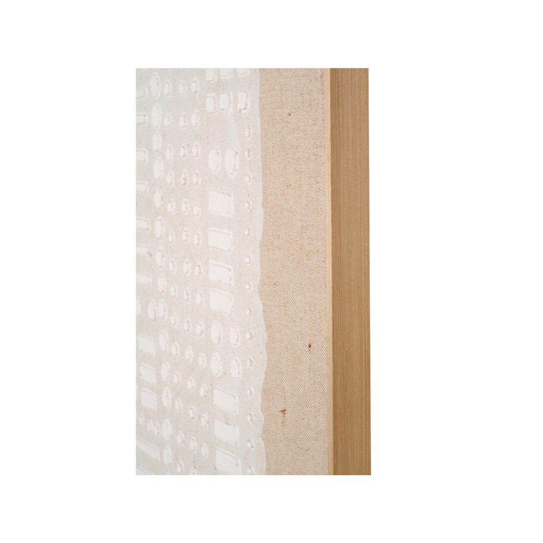 White and Natural Abstract Design Linen Canvas with Elm Effect Frame