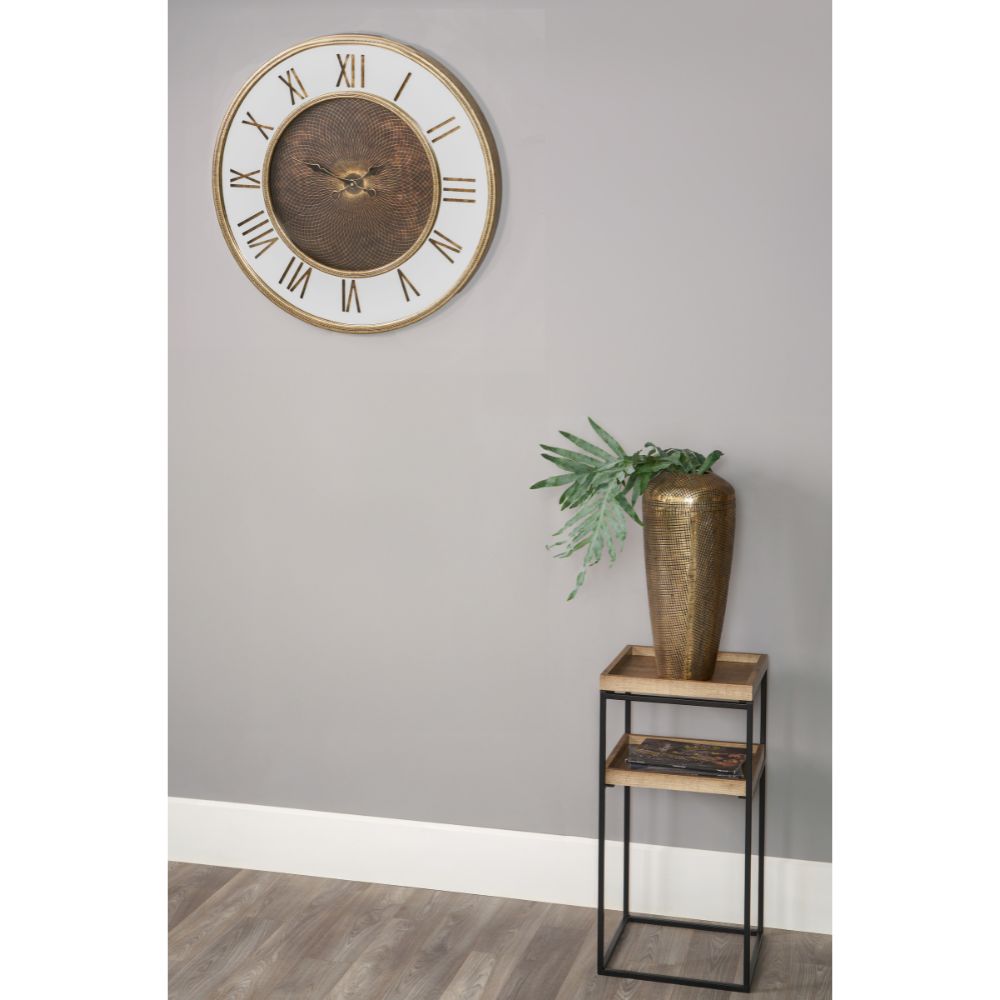 Wood Antique Gold and Geo Print Mirror Wall Clock
