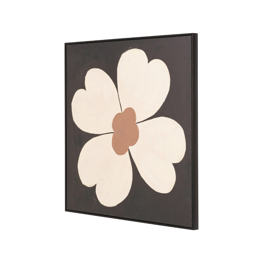 Brown and Natural Large Flower Design Canvas with Black Frame