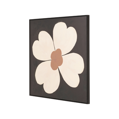 Brown and Natural Large Flower Design Canvas with Black Frame
