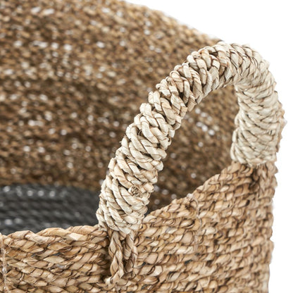 Banana Leaf Two Tone Natural and Grey Baskets (Set of 2)