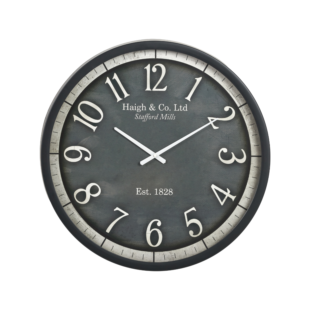Black Wood Effect Black Faced Round Wall Clock