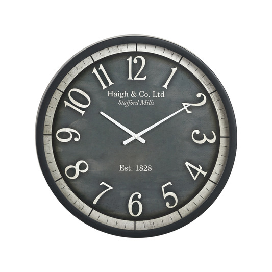 Black Wood Effect Black Faced Round Wall Clock