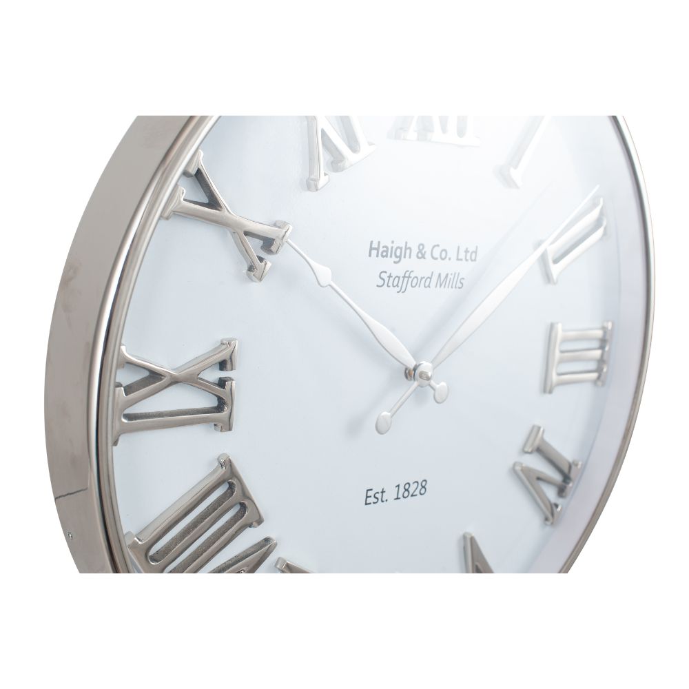 Metal Silver and White Face Round Wall Clock