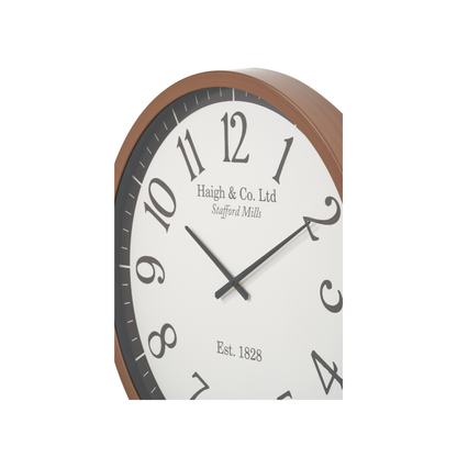 Dark Wood Effect White Faced Round Wall Clock