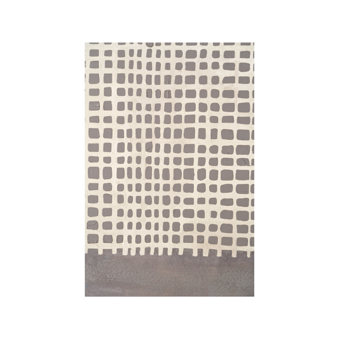 Brown and Natural Grid Design Canvas with Oak Effect Frame