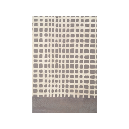 Brown and Natural Grid Design Canvas with Oak Effect Frame