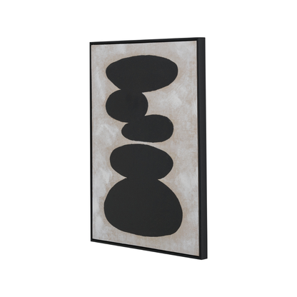 Black and Natural Stone Design Canvas Wall Art with Black Frame