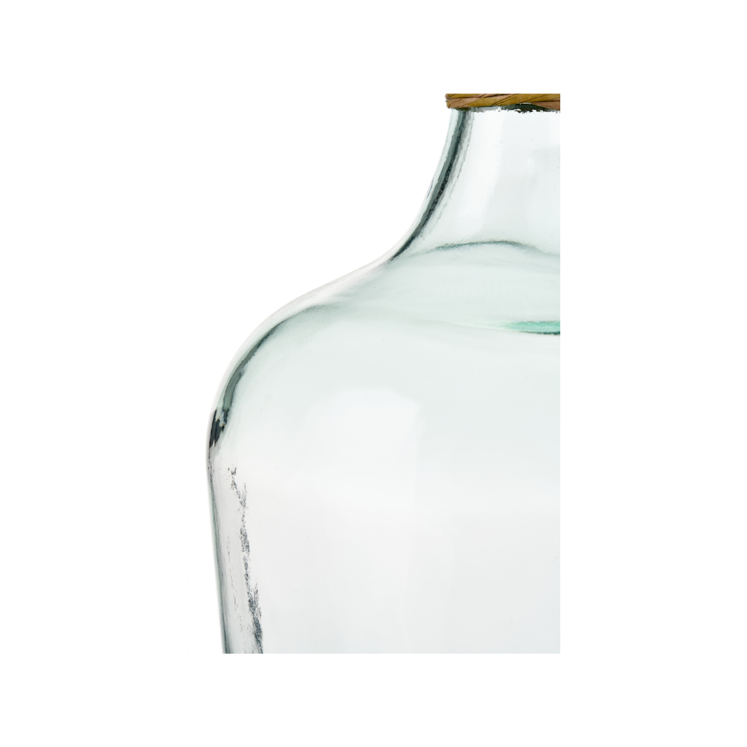Clear Recycled Medium Bottle Vase With A Raffia Wrapped Neck
