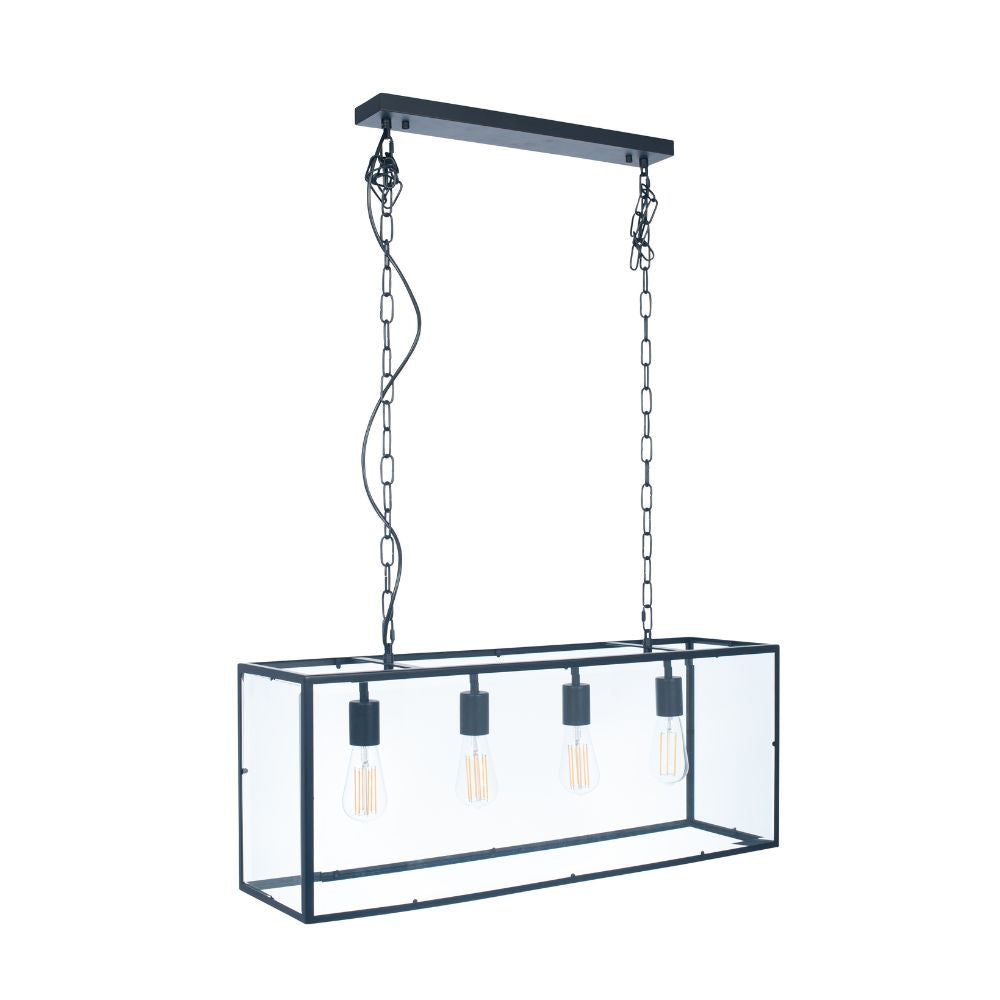 Llewellyn Matte Black Metal and Glass 4 Bulb Pendant