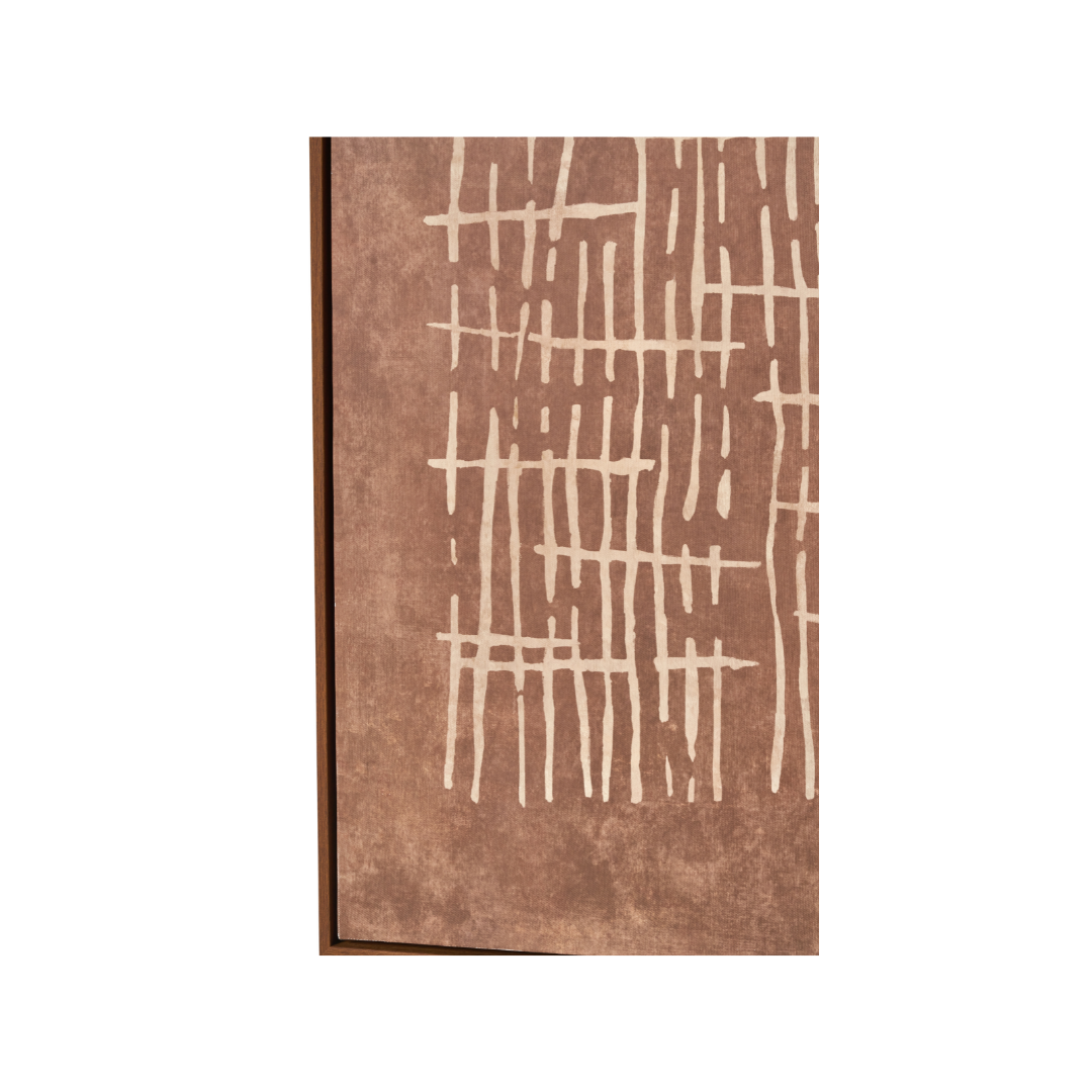 Brown and Natural Abstract Linear Design Canvas with Oak Effect Frame