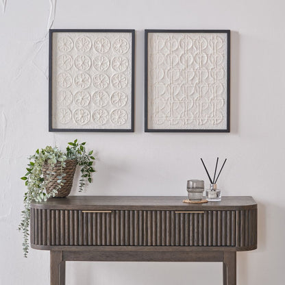 Natural Paper Circular Pattern Design with Black Frames (Set of 2)