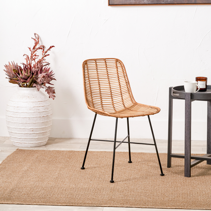 Rattan Core and Black Metal Dining Chair