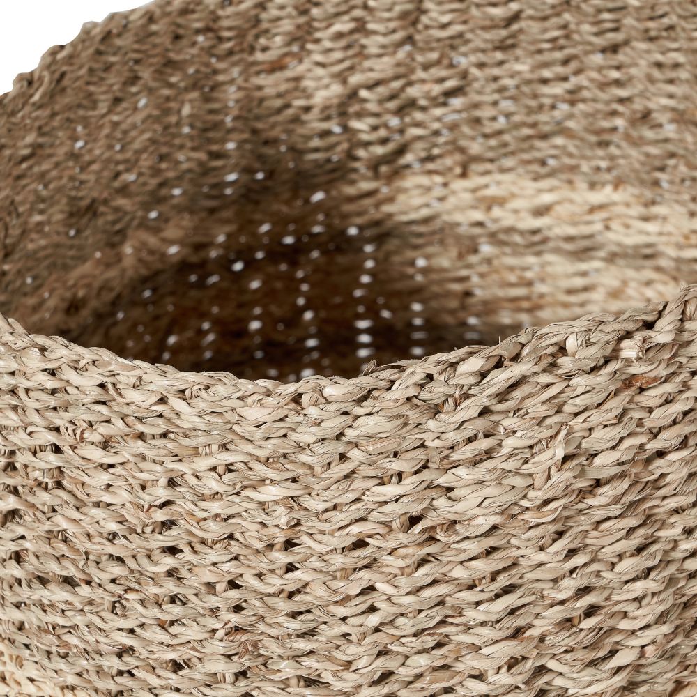 Seagrass and Palm Leaf 2-Tone Natural Round Baskets (Set of 3)